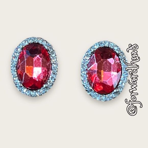 Bundle Sale 3 for $15 | Red Centerpiece | Clear Rhinestone Clip on Earrings - Picture 3 of 8